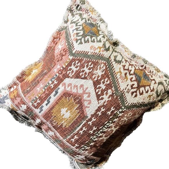 Pillow 100% Cotton Woven Pillow Made in India Southwestern Design Square - Picture 2 of 6
